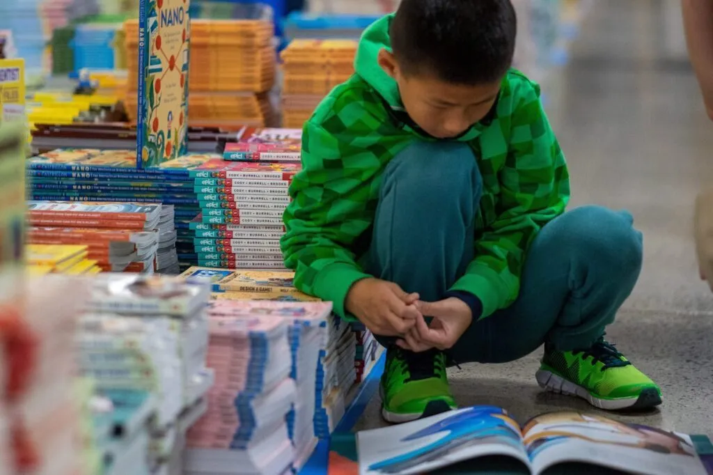 Boy reading a book