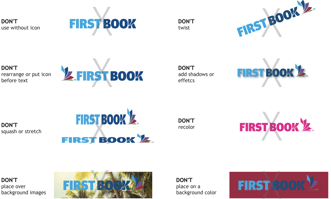 Examples of incorrect First Book logo usage